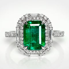IGI 18K 2.72 Ct Natürlicher Vivid Green Emerald&Diamonds Art Deco Verlobungsring