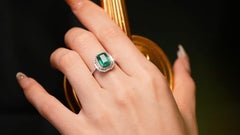 IGI 18K 2.72 Ct Natural Vivid Green Emerald&Diamonds Art Deco Engagement Ring
