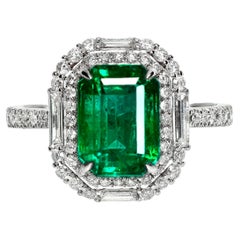 IGI 18K 2.72 Ct Natürlicher Vivid Green Emerald&Diamonds Art Deco Verlobungsring