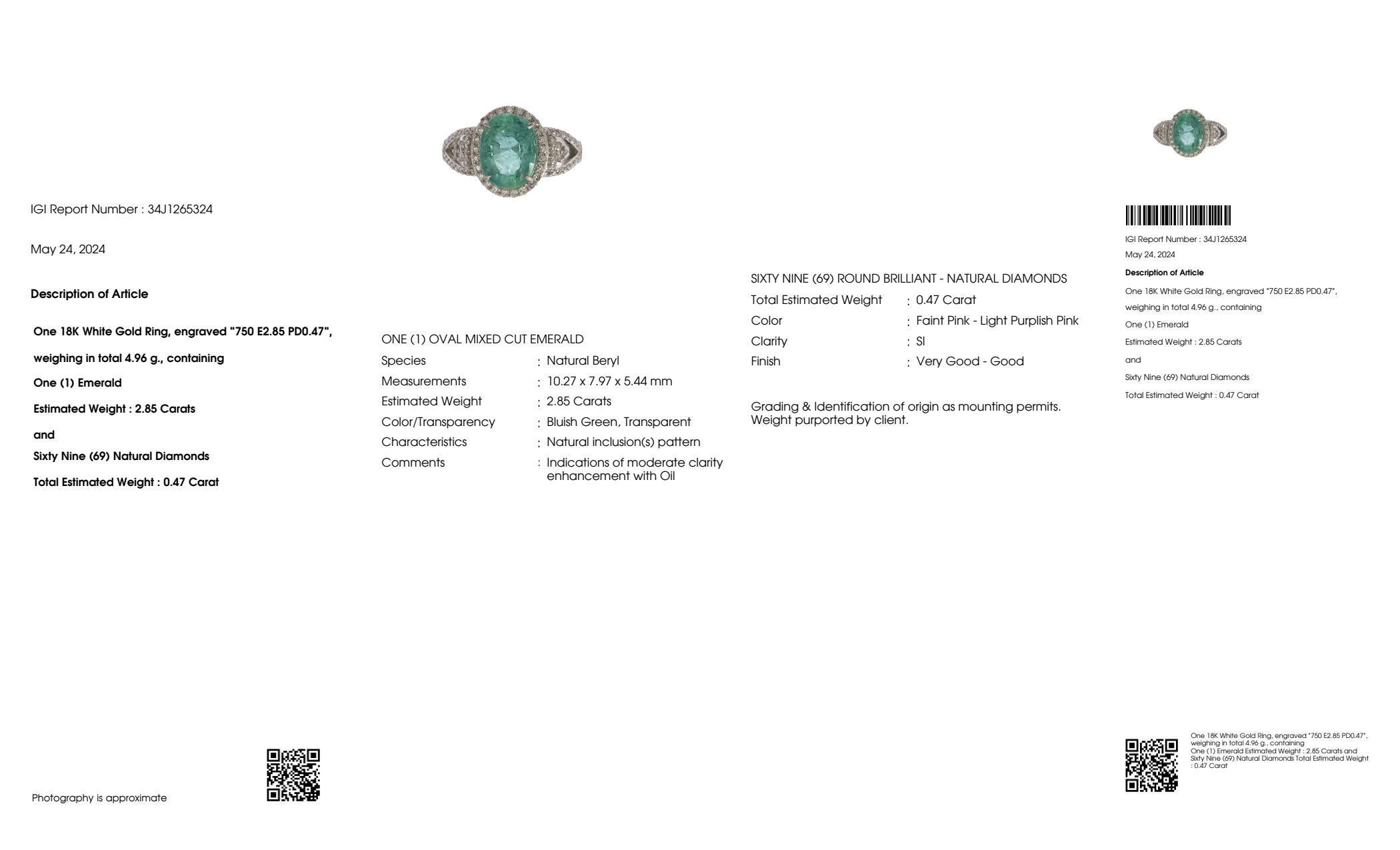 IGI 18k 2.85 Ct Emerald&Pink Diamonds Antique Art Deco Style Engagement Ring For Sale 2