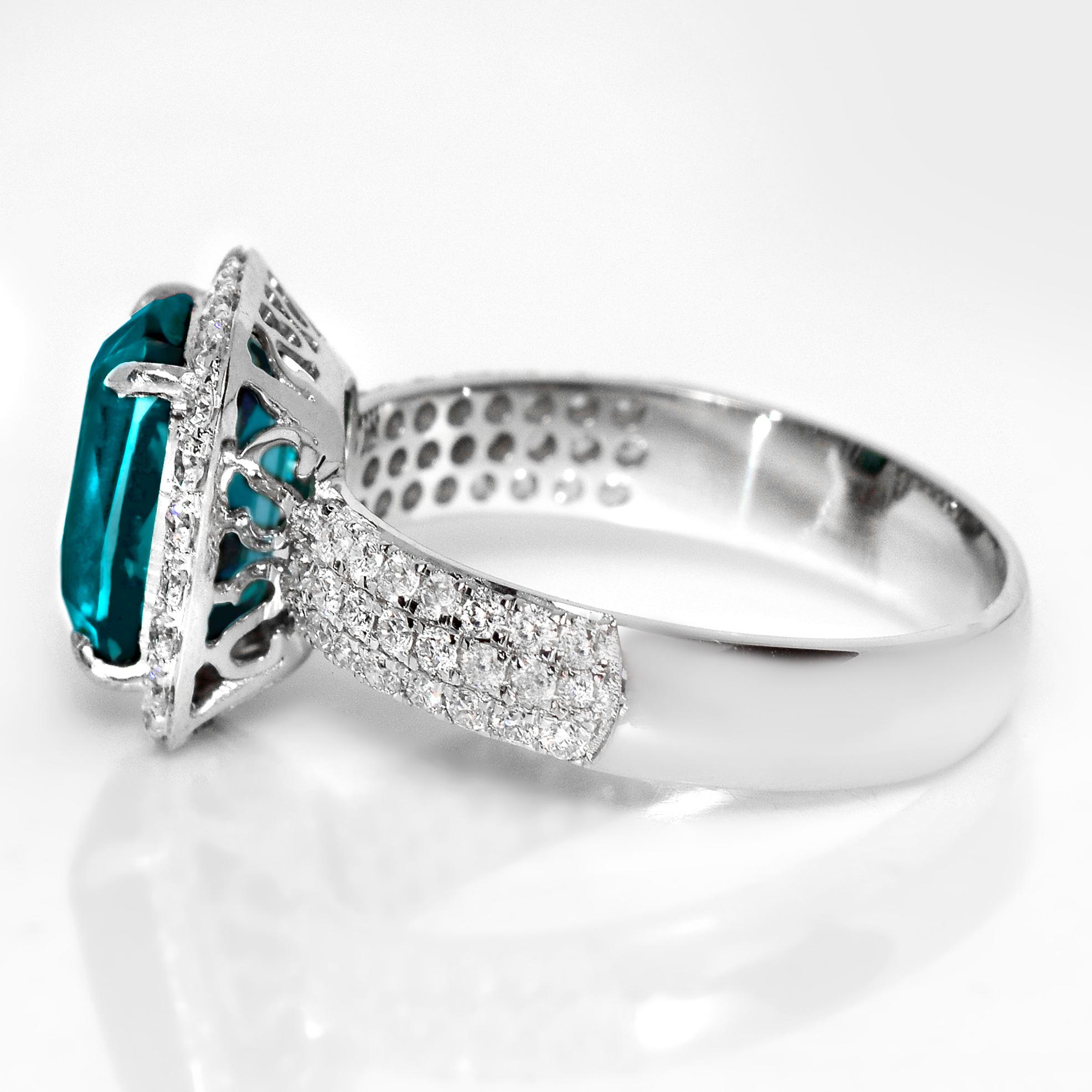 IGI 18K 2,92 ct  Bague de fiançailles ancienne en Indicolite bleu naturel et diamants Pour femmes en vente