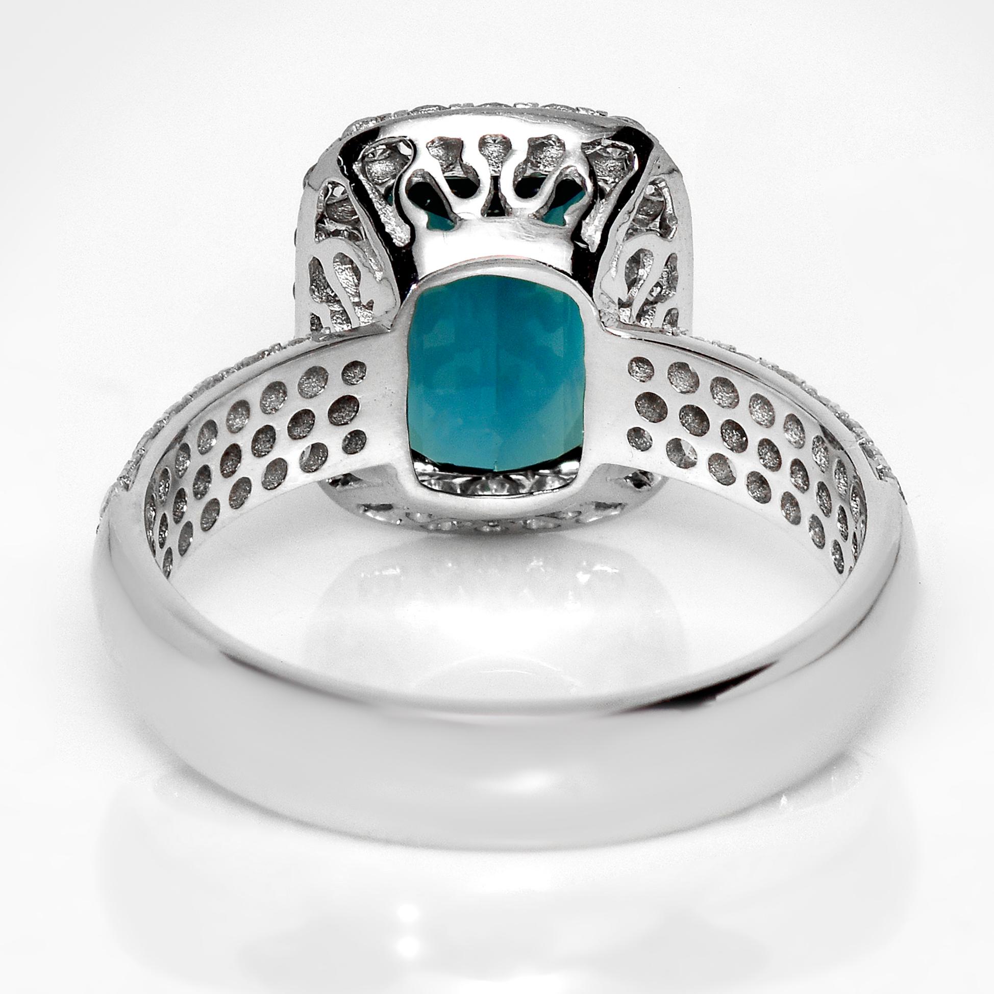 IGI 18K 2,92 ct  Bague de fiançailles ancienne en Indicolite bleu naturel et diamants en vente 1