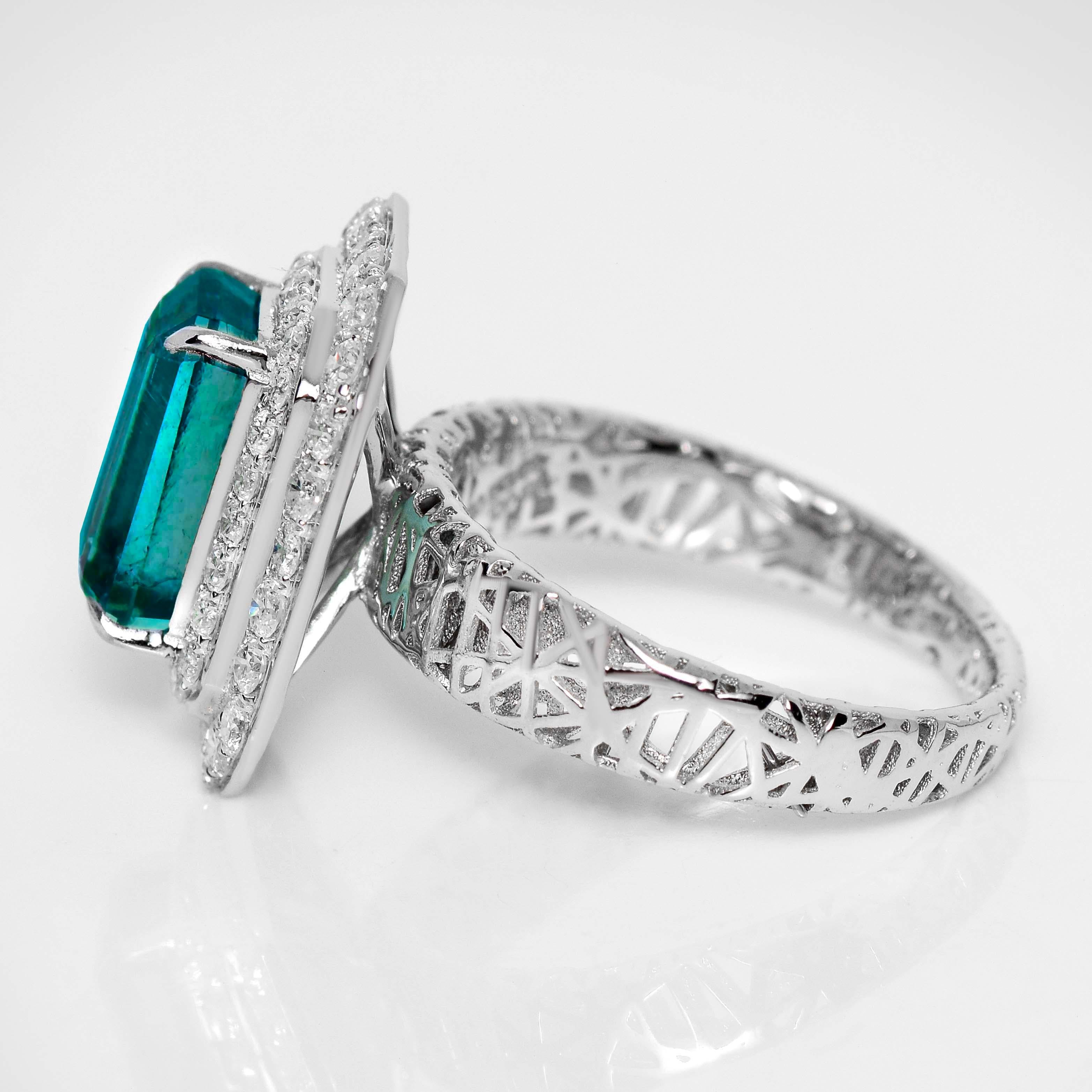 Taglio smeraldo Anello di fidanzamento antico IGI 18K 2.99 Ct Natural Paraiba Emerald&Diamonds in vendita