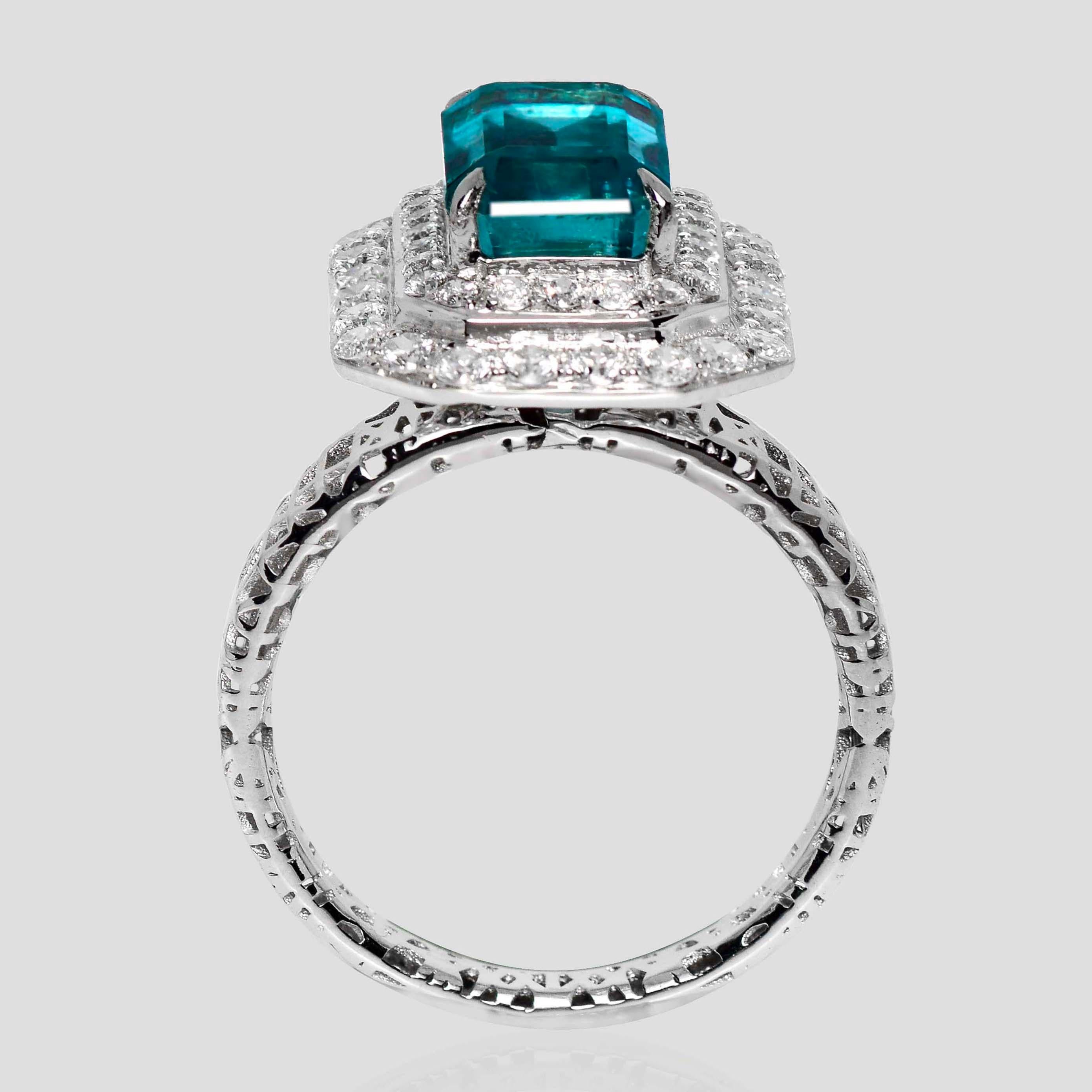 Anello di fidanzamento antico IGI 18K 2.99 Ct Natural Paraiba Emerald&Diamonds In condizioni Nuovo in vendita a Kaohsiung City, TW