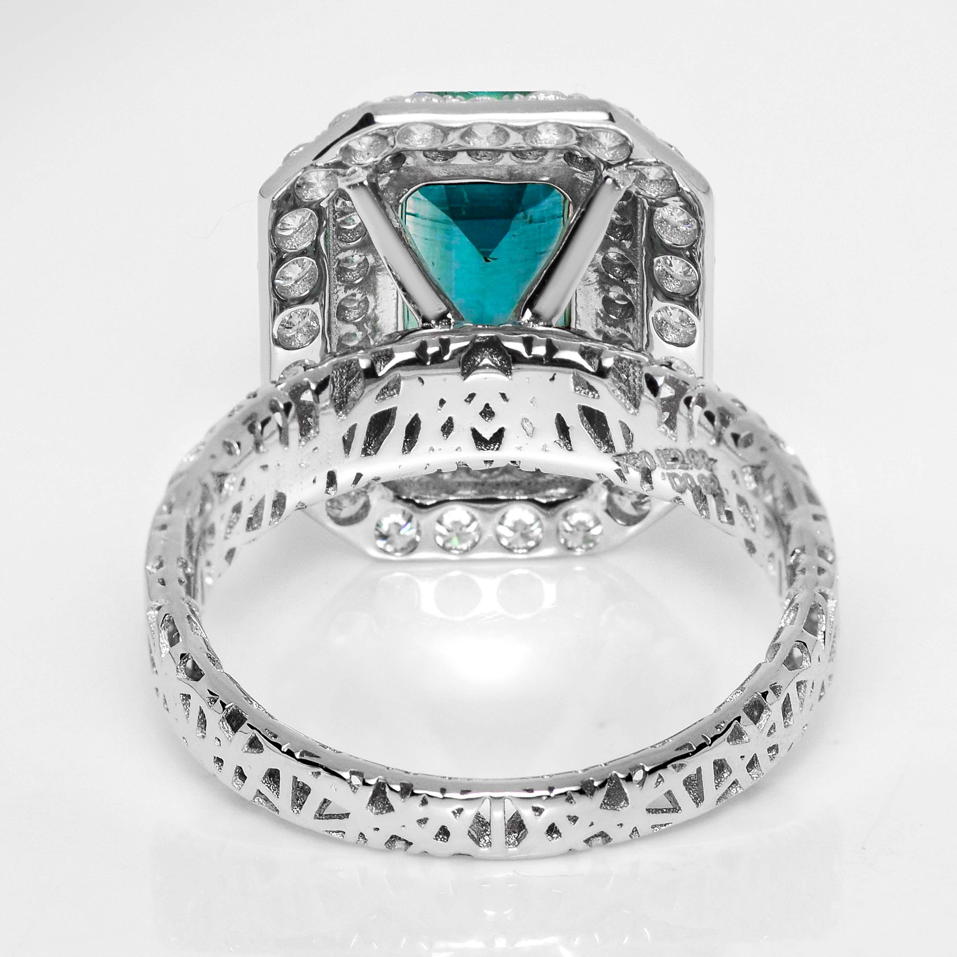 Anello di fidanzamento antico IGI 18K 2.99 Ct Natural Paraiba Emerald&Diamonds in vendita 1