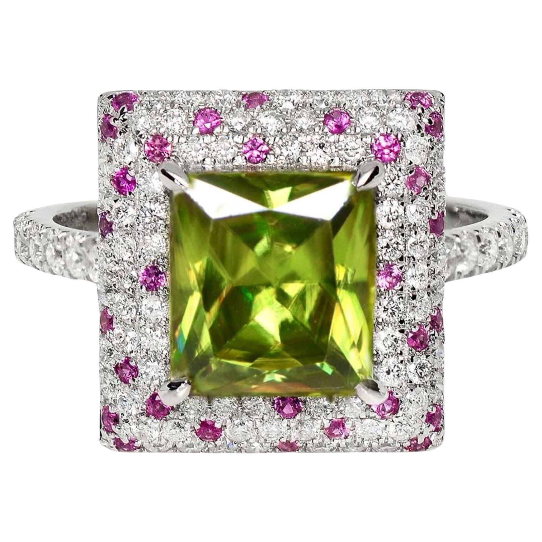 IGI 18K 3,04 ct  Anillo de compromiso antiguo con diamantes esfenos de color natural en venta