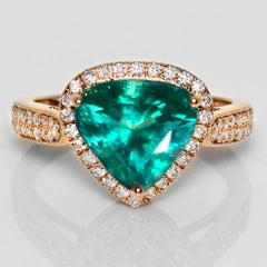 IGI 18K 3.04 Ct Natural Paraiba Emerald&Diamonds Antique Engagement Ring