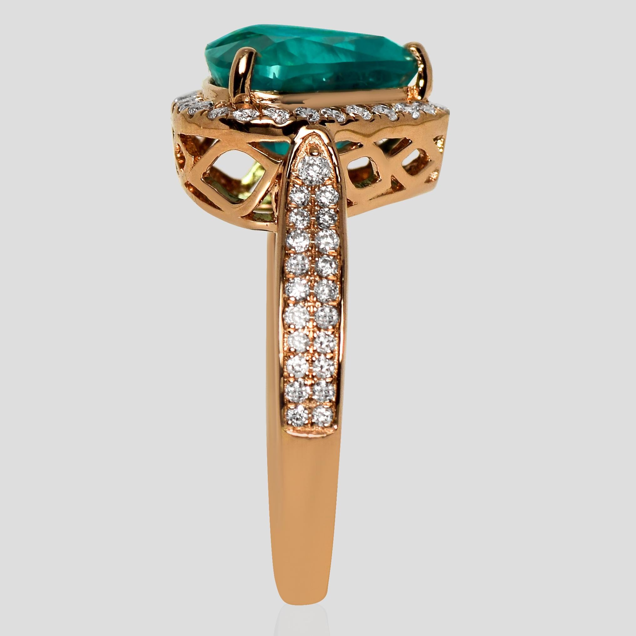 IGI 18K 3.04 Ct Natural Paraiba Emerald&Diamonds Antique Engagement Ring In New Condition For Sale In Kaohsiung City, TW