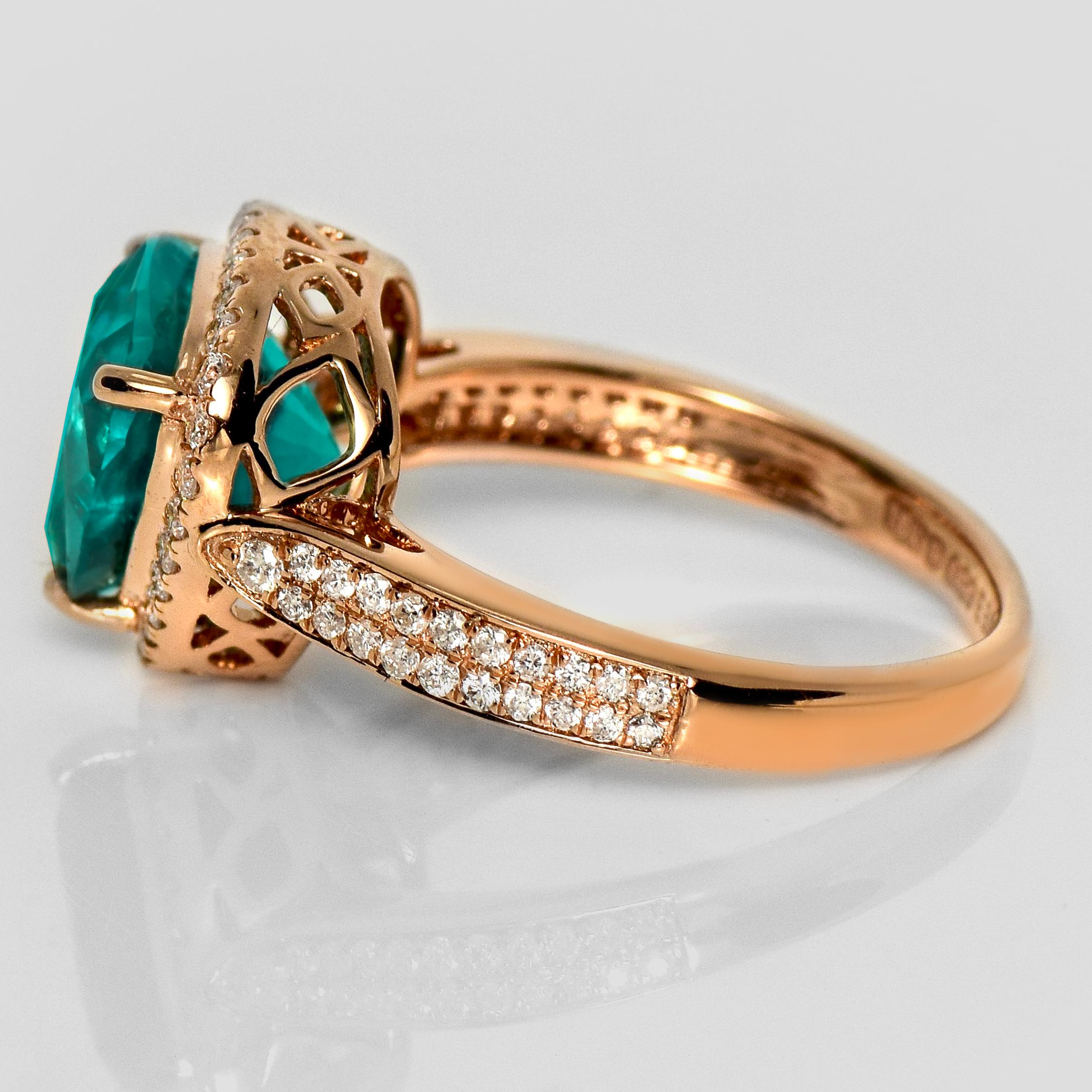 Women's or Men's IGI 18K 3.04 Ct Natural Paraiba Emerald&Diamonds Antique Engagement Ring For Sale