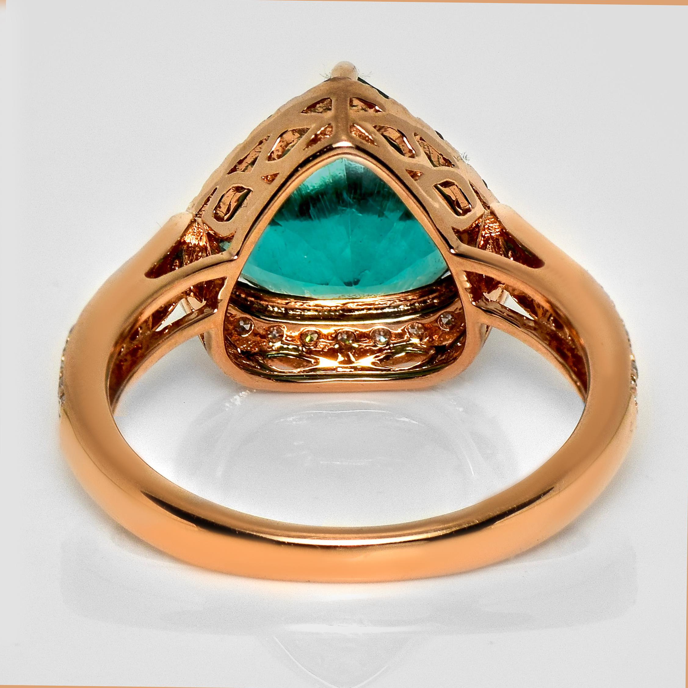 IGI 18K 3.04 Ct Natural Paraiba Emerald&Diamonds Antique Engagement Ring For Sale 1