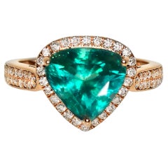 Bague de fiançailles IGI 18K 3.04 Ct Natural Paraiba Emerald&Diamonds Antique