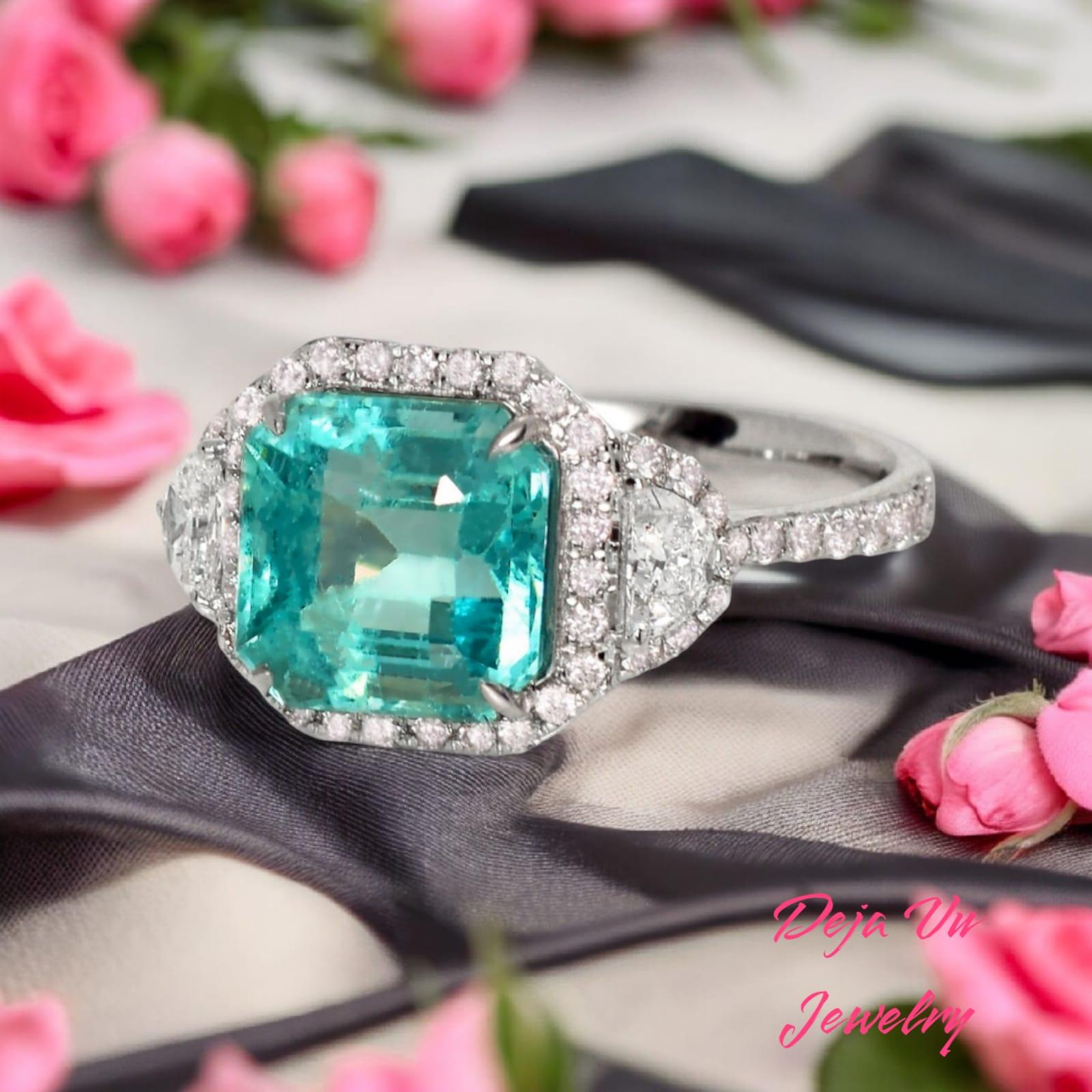 IGI 18k 3.10 ct Natural Emerald&Pink Diamond Antique Art Deco Engagement Ring For Sale 4