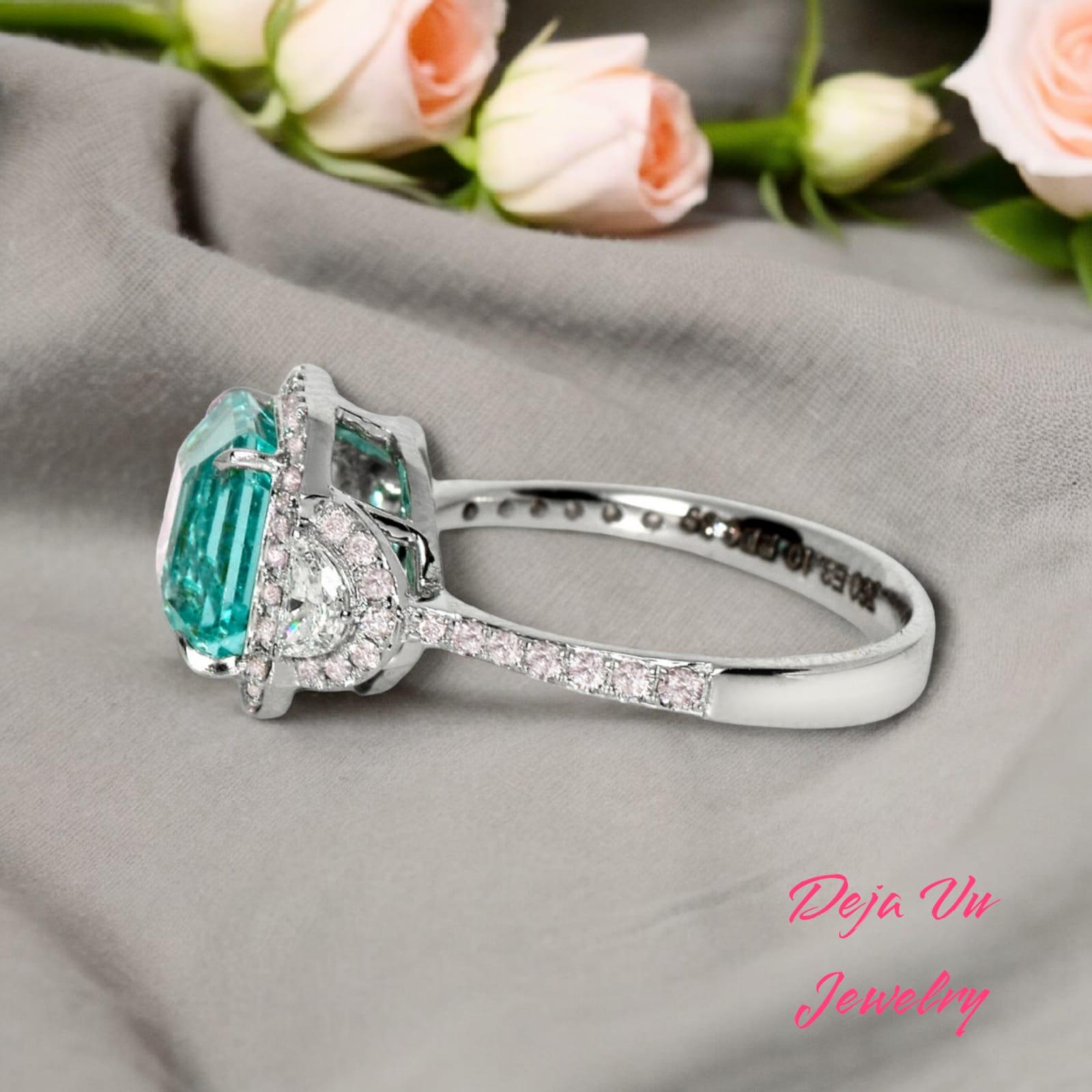 IGI 18k 3.10 ct Natural Emerald&Pink Diamond Antique Art Deco Engagement Ring For Sale 5
