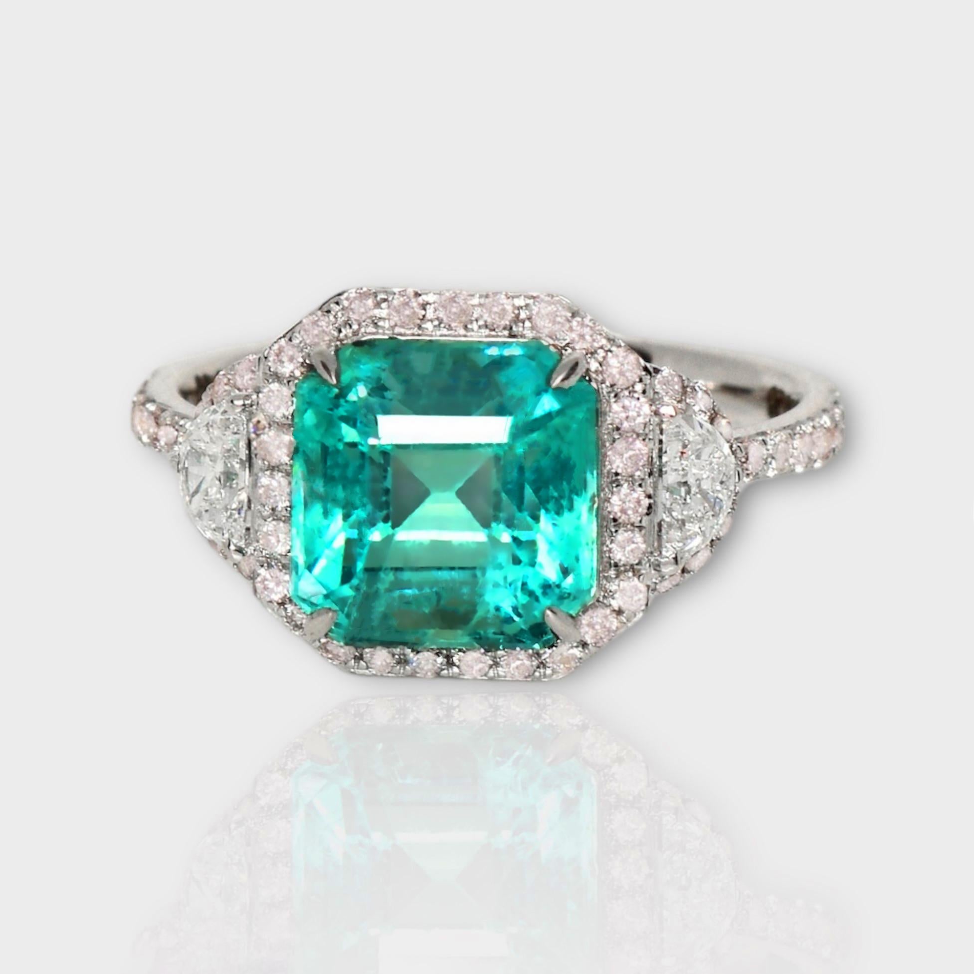 *IGI 18k 3.10 ct Natural Emerald&Pink Diamond Antique Art Deco Engagement Ring*

An IGI-certified natural bluish-green emerald with great color and fire luster, weighing 3.10 ct, is set on an 18K white gold pave band with natural pink diamonds