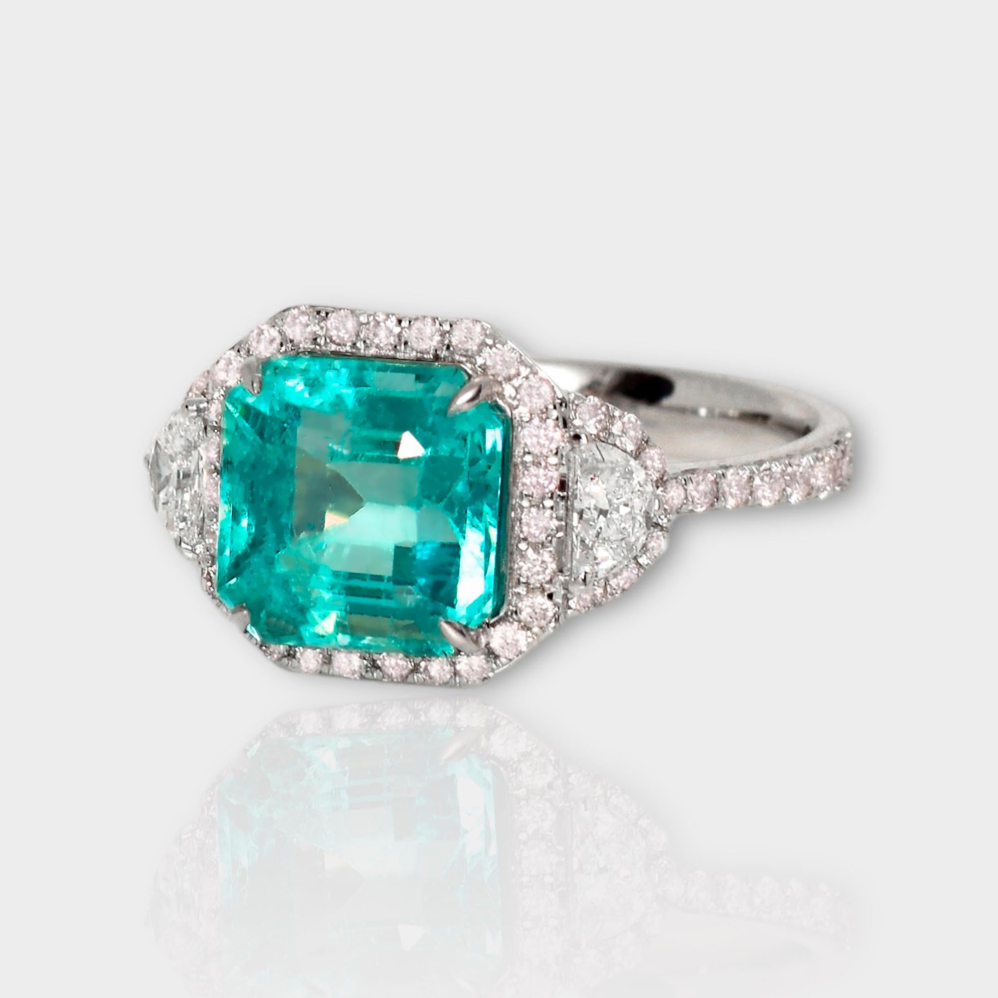 Contemporary IGI 18k 3.10 ct Natural Emerald&Pink Diamond Antique Art Deco Engagement Ring For Sale