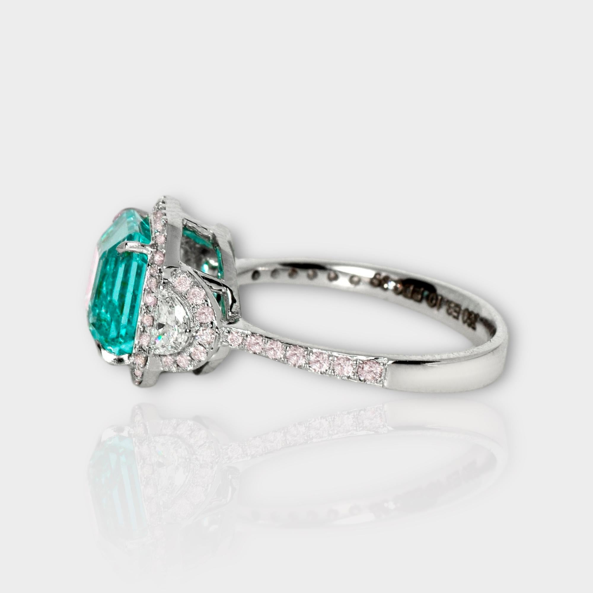 Women's IGI 18k 3.10 ct Natural Emerald&Pink Diamond Antique Art Deco Engagement Ring For Sale