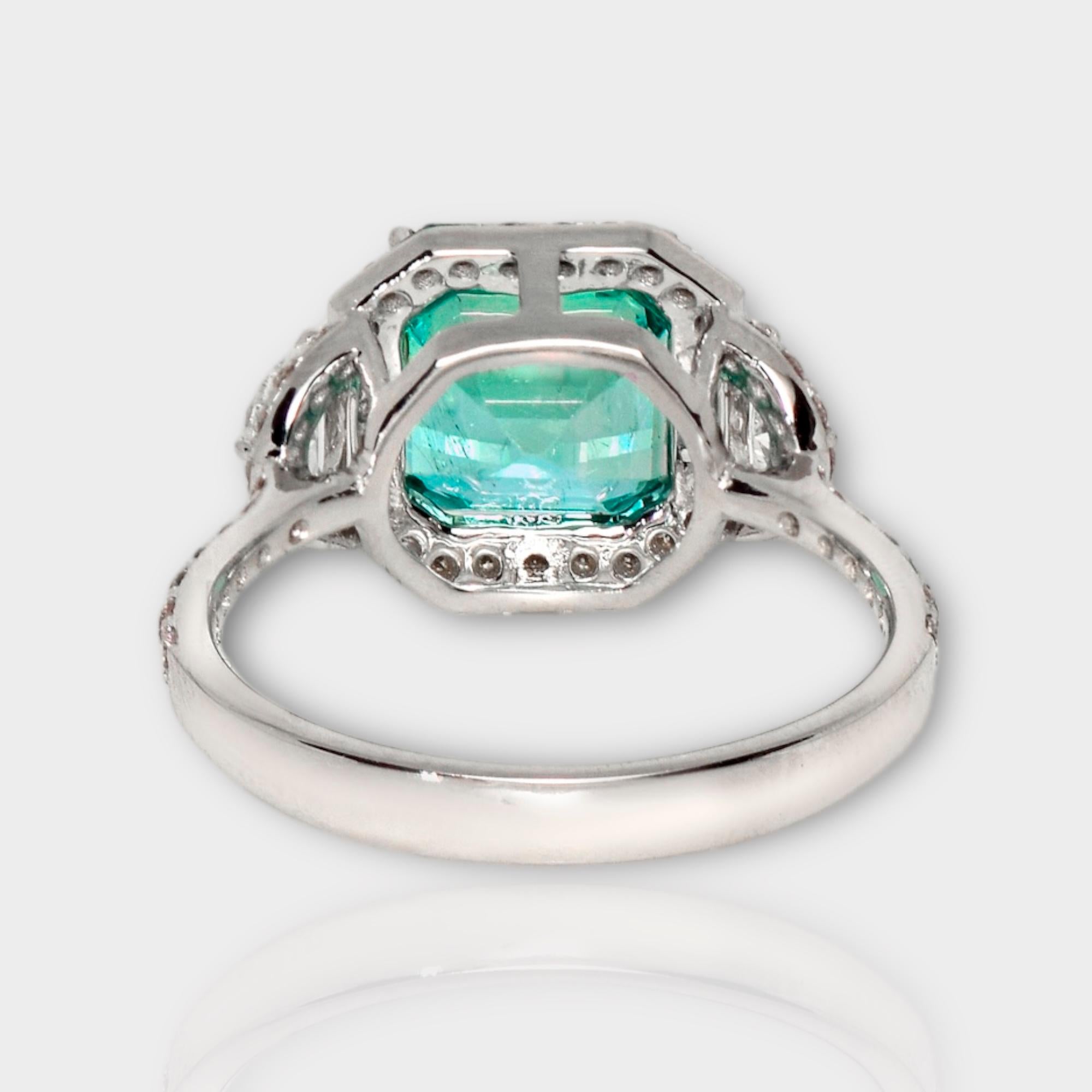 IGI 18k 3.10 ct Natural Emerald&Pink Diamond Antique Art Deco Engagement Ring For Sale 1