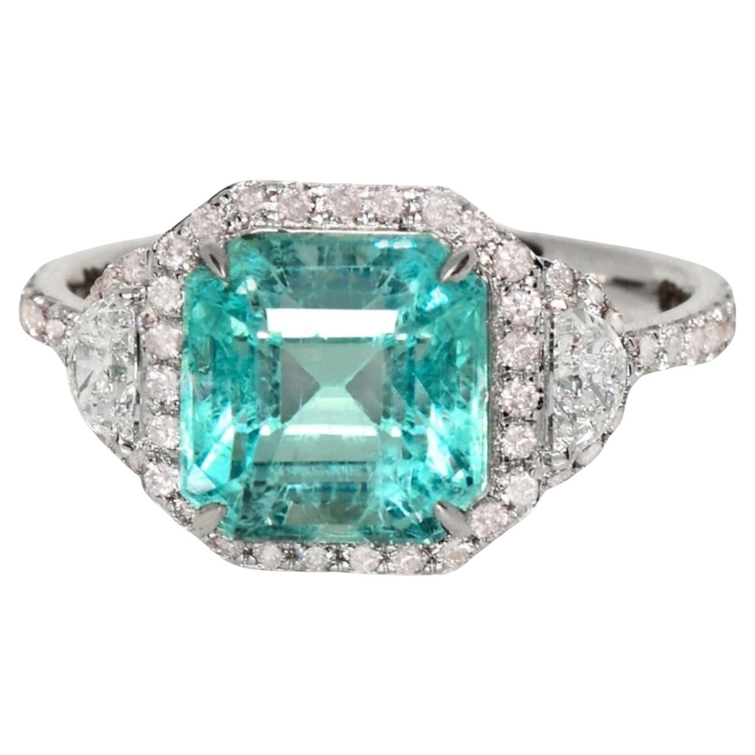 Bague de fiançailles IGI 18k 3.10 ct Natural Emerald&Pink Diamond Antique Art Deco