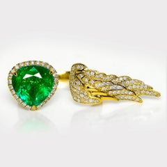 IGI 18K 3.21 Ct Natural Vivid Green Emerald&Diamonds Art Deco Engagement Ring