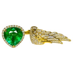 IGI 18K 3.21 Ct Natural Vivid Green Emerald&Diamonds Art Deco Engagement Ring