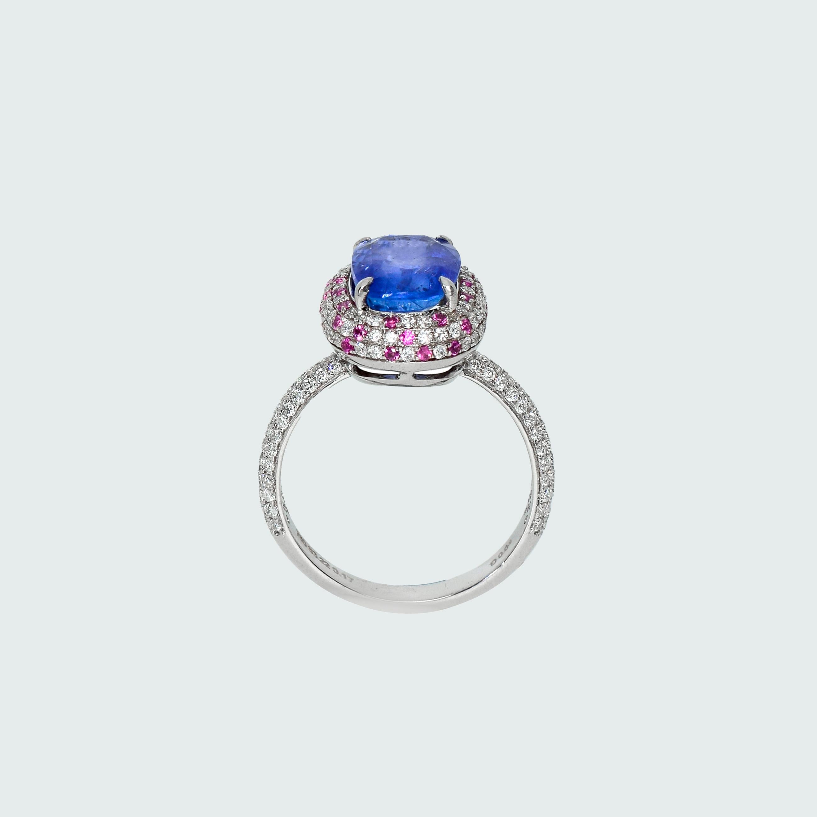 IGI 18k 3.22ct Unheated Blue Sapphire&Diamonds Antique Art Deco Engagement Ring In New Condition In Kaohsiung City, TW