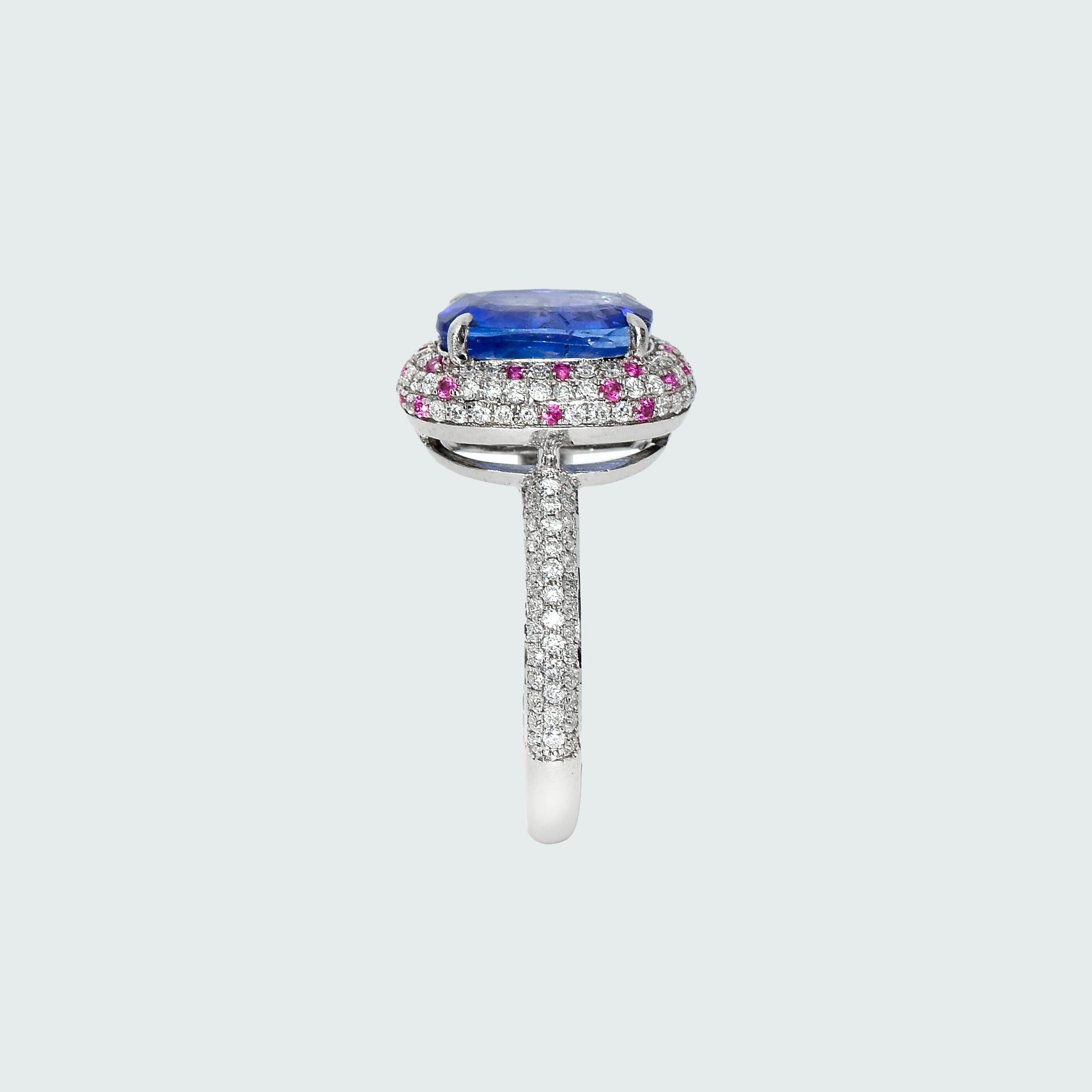 Women's IGI 18k 3.22ct Unheated Blue Sapphire&Diamonds Antique Art Deco Engagement Ring