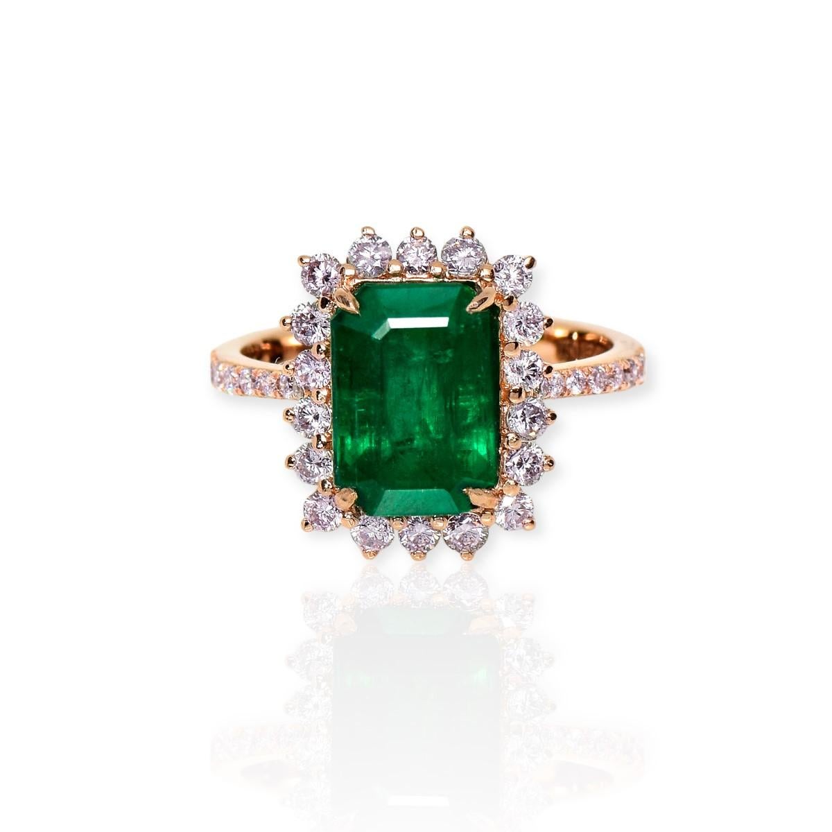 *IGI 18K 3.26 ct Natural Green Emerald&Pink Diamond Art Deco Engagement Ring*

IGI-certified natural Zambia intense green emerald weighing 3.26 ct set on the 18K rose gold arc deco design band with natural pink diamonds weighing 0.68 ct. 

The