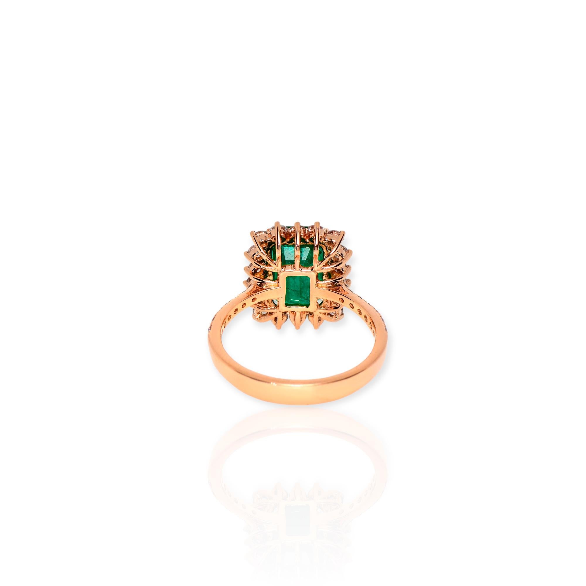 IGI 18K 3.26 ct Natural Green Emerald&Pink Diamond Art Deco Engagement Ring For Sale 3