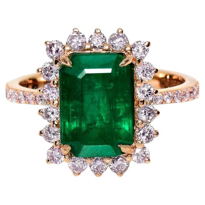 IGI 18K 3.26 ct Natural Green Emerald&Pink Diamond Art Deco Engagement Ring For Sale