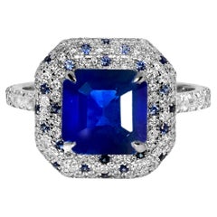 IGI 18K 3.27 Ct Natural Sri Lanka Royal Blue Sapphire&Diamonds Engagement Ring