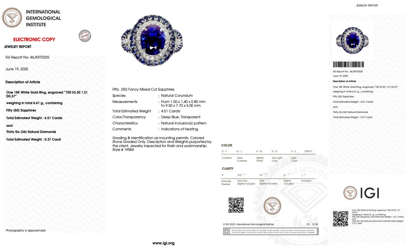 Anello di fidanzamento IGI 18K con zaffiro blu reale e diamanti da 3,30 carati naturali dello Sri Lanka in vendita 3