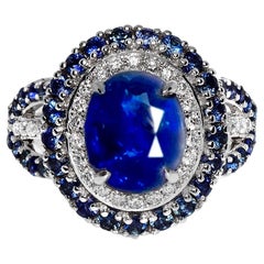 IGI 18K 3.30 Ct Natural Sri Lanka Royal Blue Sapphire&Diamonds Engagement Ring
