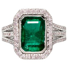 IGI 18k 3,35 Karat Smaragd&Rosa Diamanten Antiker Verlobungsring im Art-déco-Stil