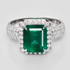Anello di fidanzamento antico IGI 18K 3,35 ct Zambia Minor-Oiled Emerald&Diamonds