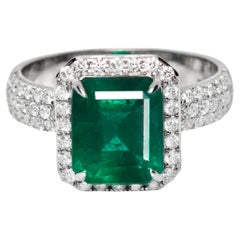 IGI 18K 3.35 Ct Zambia Minor-Oiled Emerald&Diamonds Antique Engagement Ring
