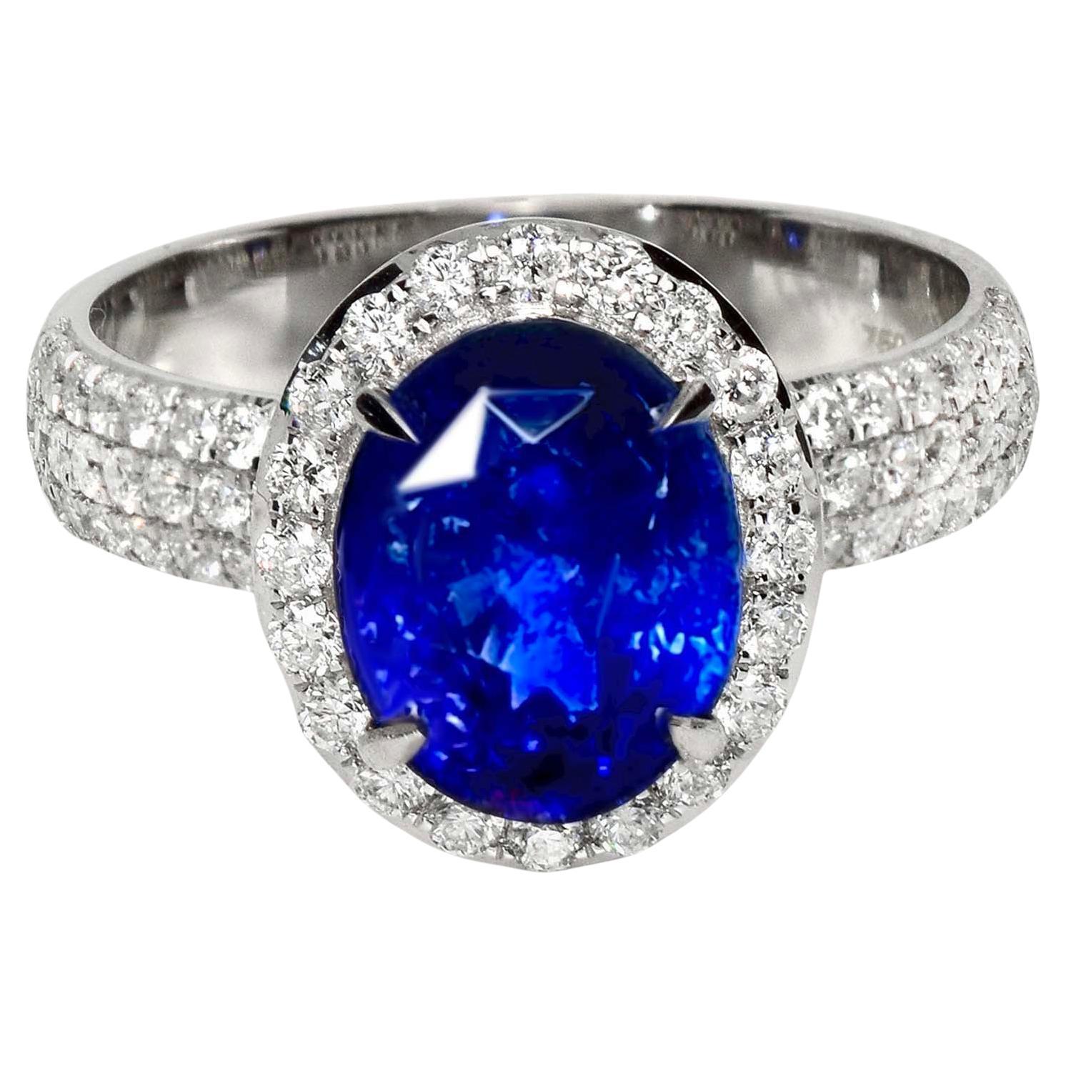 Anello di fidanzamento con zaffiro blu pavone e diamanti IGI 18K 3,38 carati Nature Sri Lanka