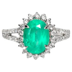 IGI 18K 3.46 CT Neon Emerald Diamond Antique Art Deco Style Engagement Ring