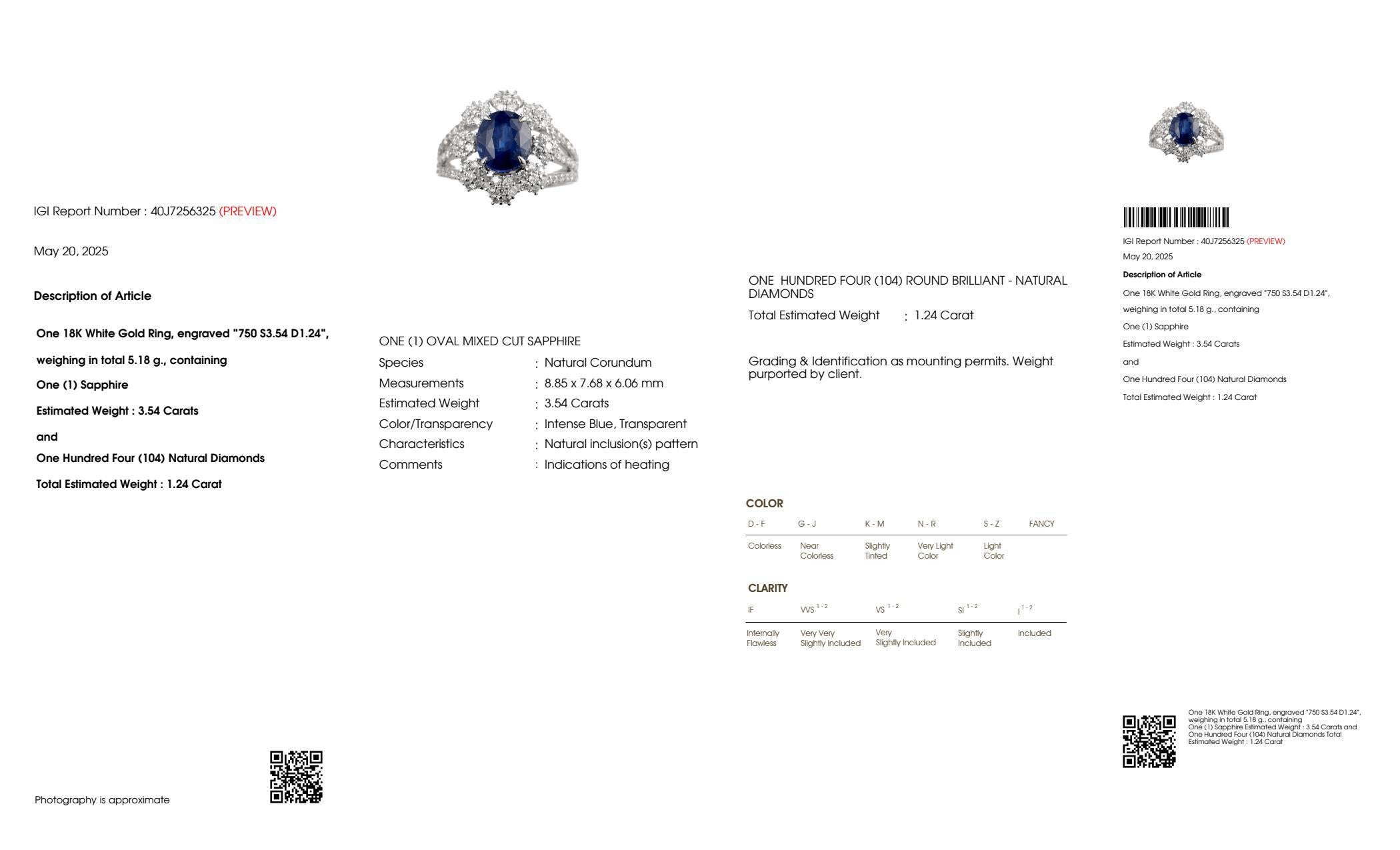 Anello di fidanzamento IGI 18K con zaffiro blu reale e diamanti da 3,54 carati naturali dello Sri Lanka in vendita 2