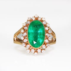 IGI 18K 3.67 Ct Emerald&Diamond Antique Art Deco Style Engagement Ring