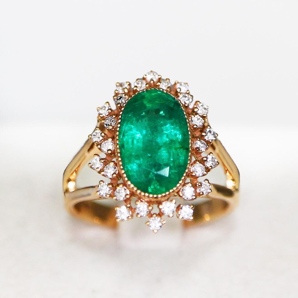 IGI 18K 3,67 Karat Smaragd&Diamant Antiker Verlobungsring im Art-déco-Stil, Art déco-Stil im Zustand „Neu“ in Kaohsiung City, TW