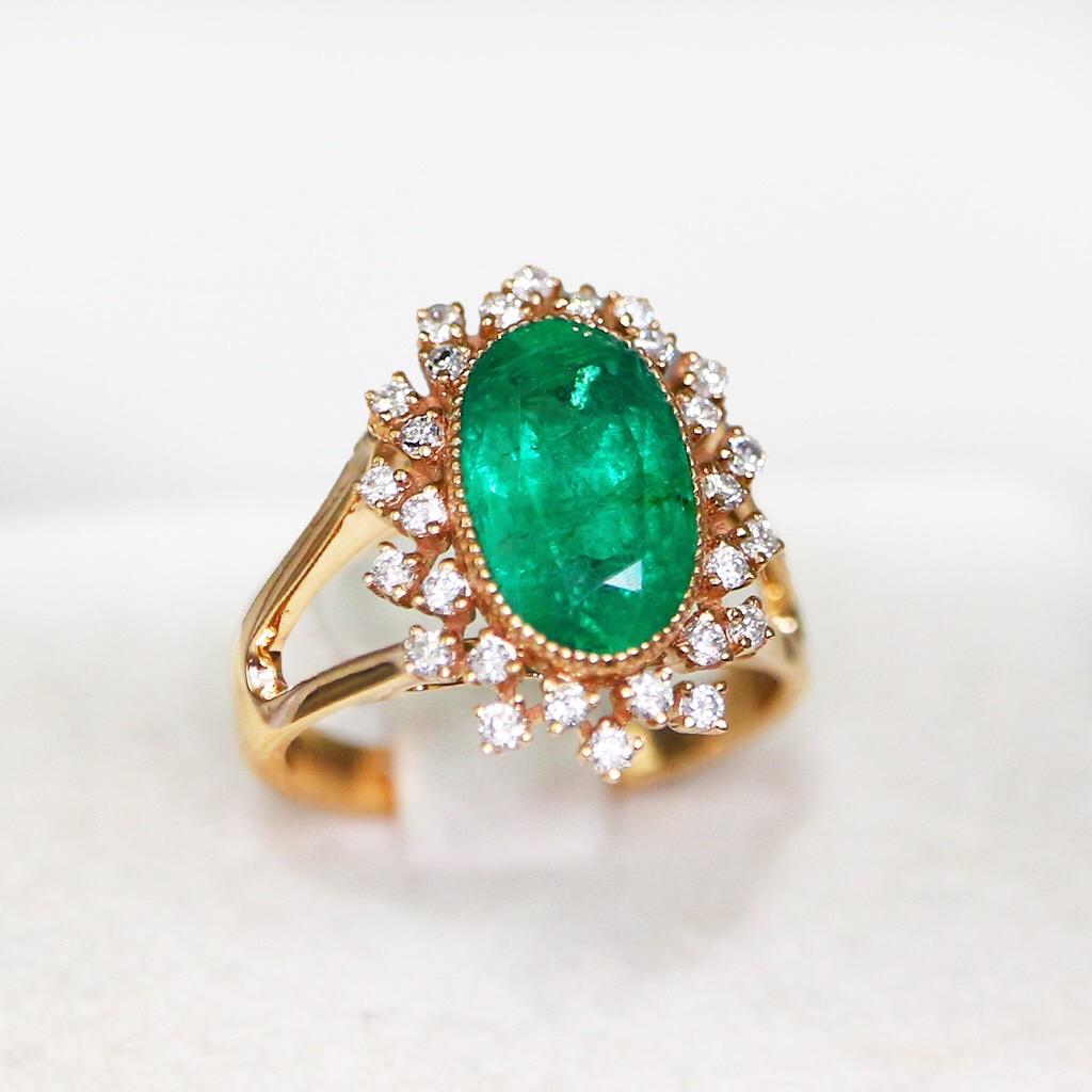 IGI 18K 3,67 Karat Smaragd&Diamant Antiker Verlobungsring im Art-déco-Stil, Art déco-Stil Damen