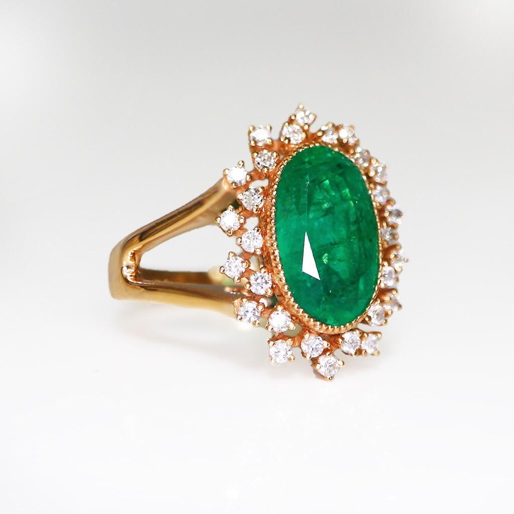 IGI 18K 3,67 Karat Smaragd&Diamant Antiker Verlobungsring im Art-déco-Stil, Art déco-Stil 1