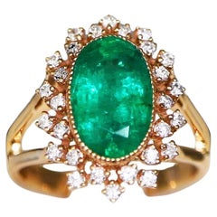 IGI 18K 3.67 Ct Emerald&Diamond Antique Art Deco Style Engagement Ring