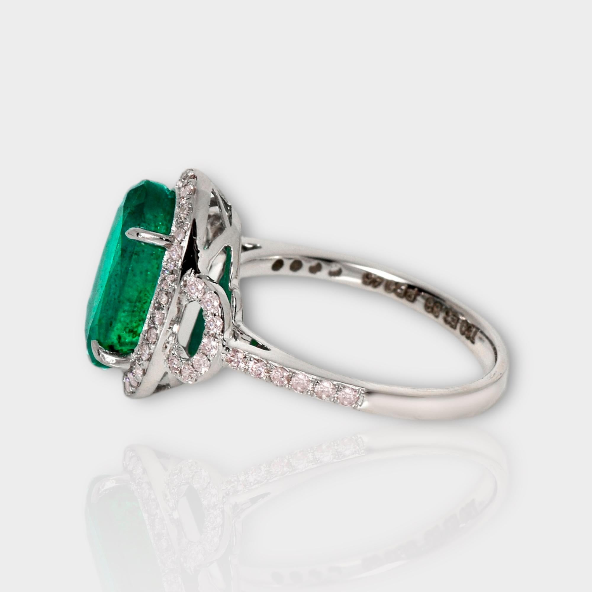 Women's IGI 18k 3.88 Ct Emerald&Pink Diamonds Antique Art Deco Style Engagement Ring For Sale
