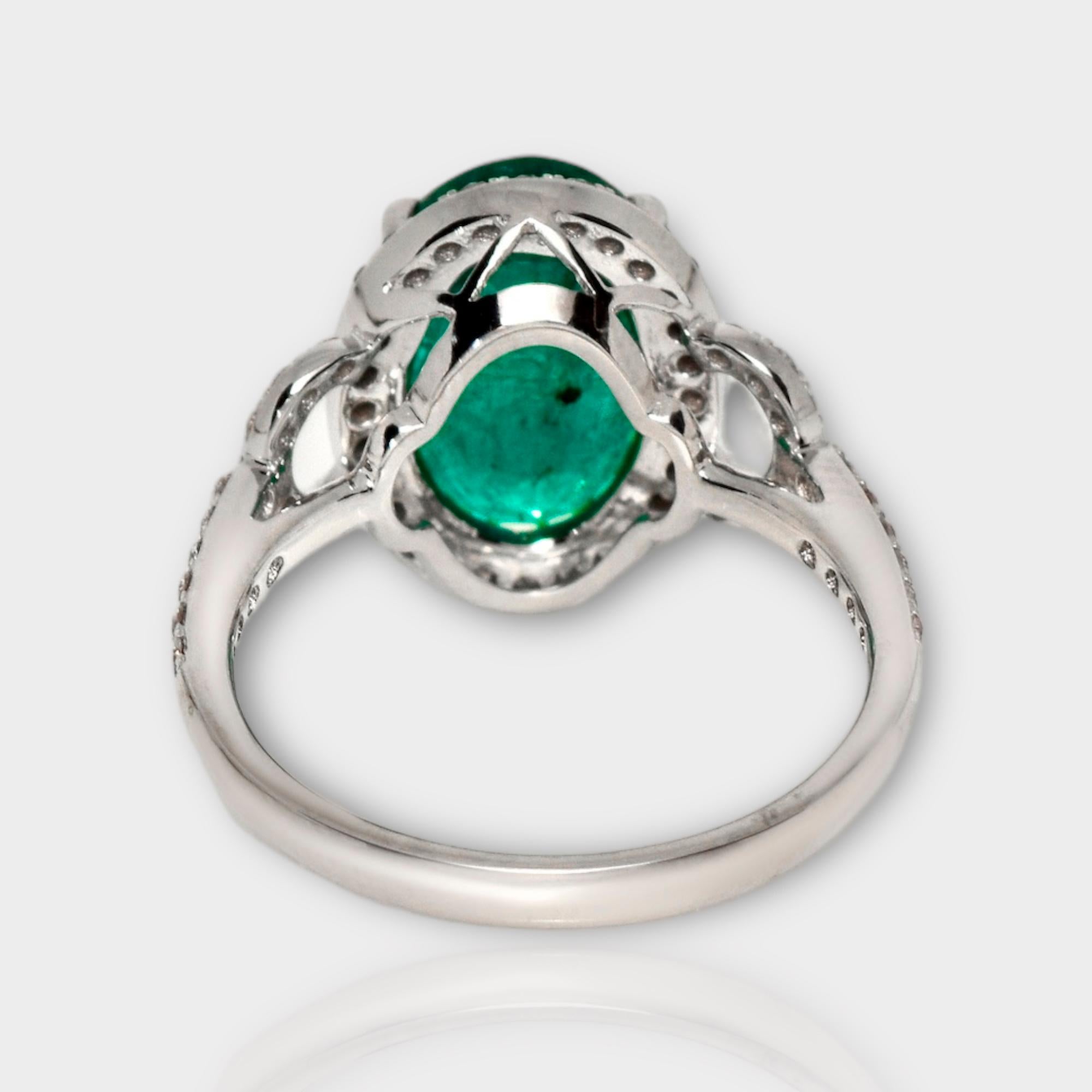 IGI 18k 3.88 Ct Emerald&Pink Diamonds Antique Art Deco Style Engagement Ring For Sale 1