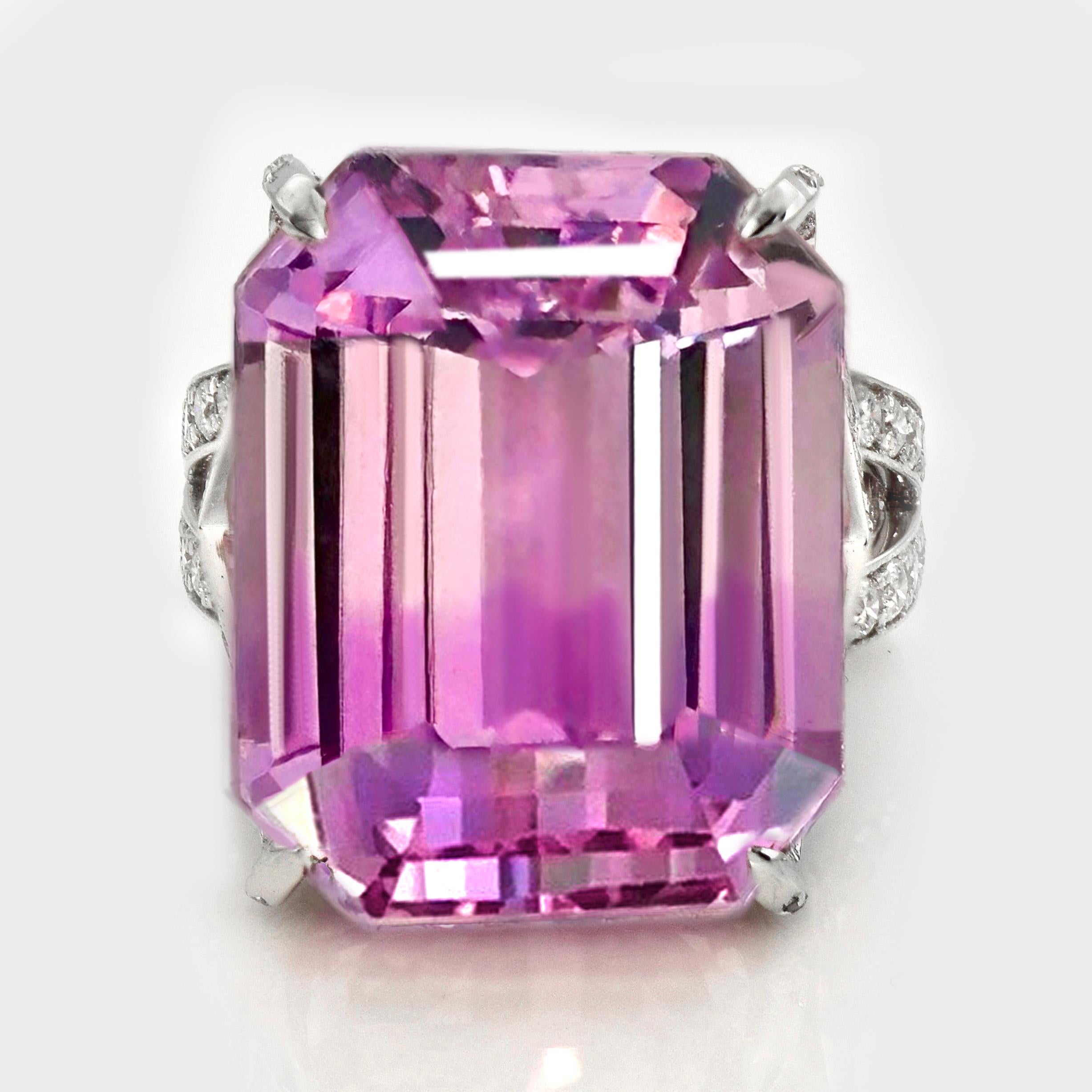 *IGI 18K 38.82 ct Dual-Color Kunzite&Diamonds Engagement Ring*
Natural intense dual-color Kunzite as the center stone weighing 38.82 ct surrounded with natural diamonds weighing 1.30 ct on the 18K white gold La Tour Eiffel  design band.

The classic