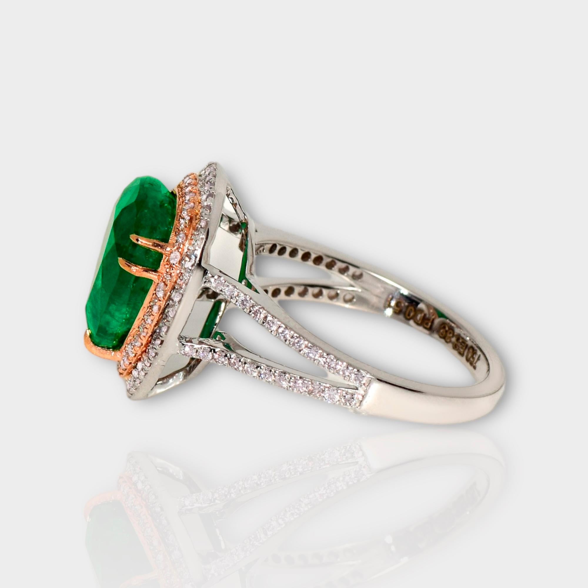 Women's IGI 18k 3.89 Ct Emerald&Pink Diamonds Antique Art Deco Style Engagement Ring For Sale