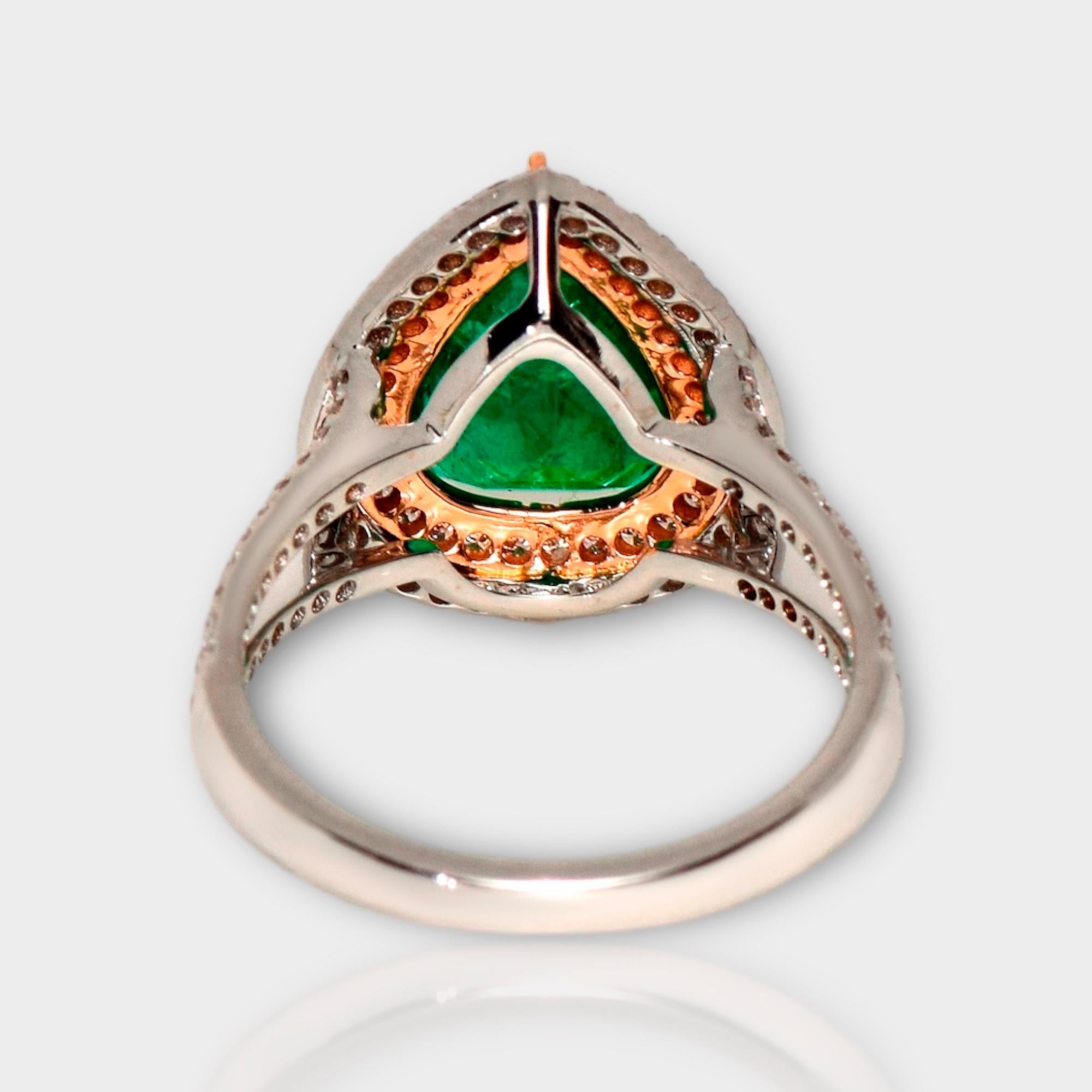 IGI 18k 3.89 Ct Emerald&Pink Diamonds Antique Art Deco Style Engagement Ring For Sale 1