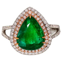 Bague de fiançailles IGI 18k 3.89 Ct Emerald&Pink Diamonds Antique Art Deco Style