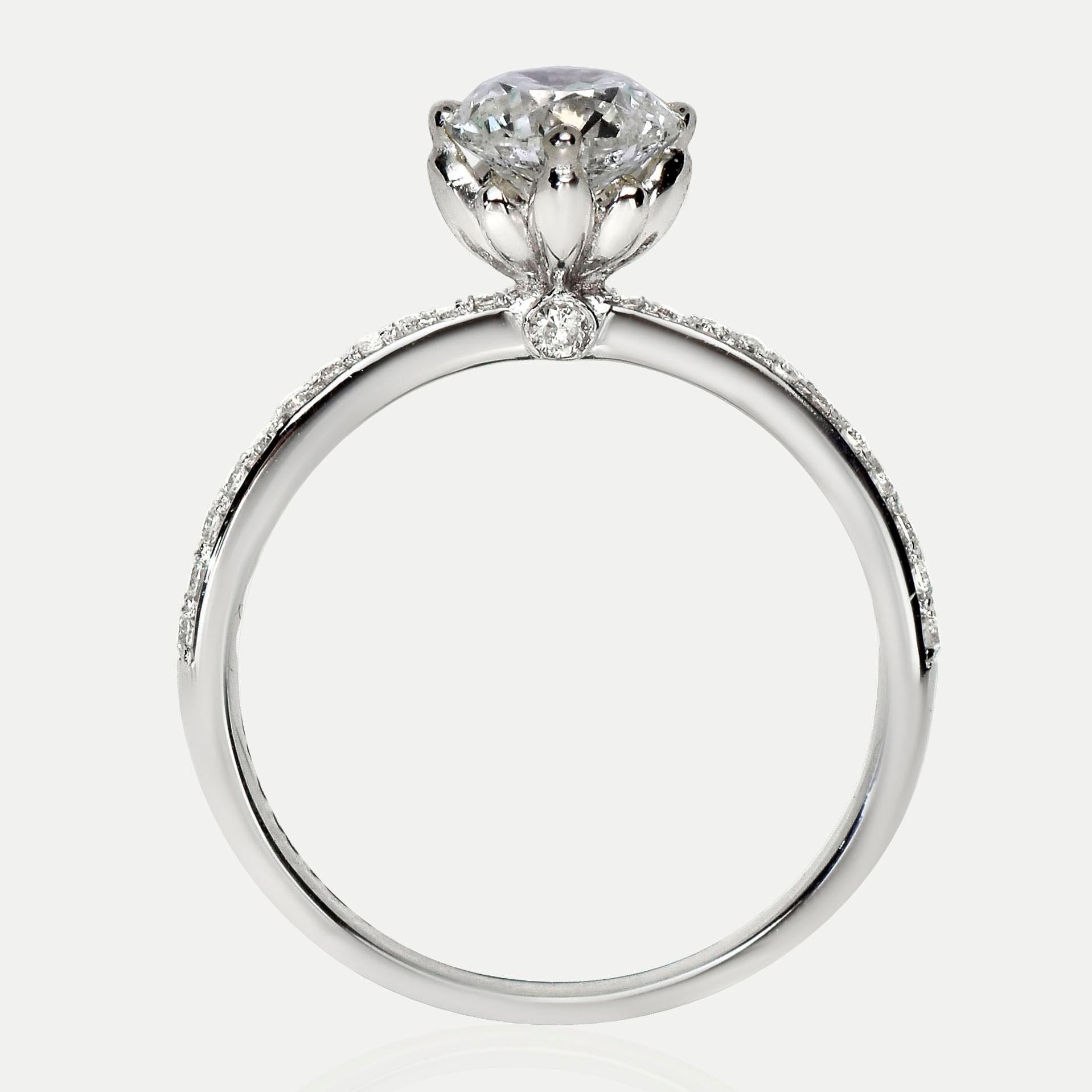 Taille ronde Bague de fiançailles Art déco ancienne IGI 18 carats 3EX 1,01 carat E SI2 diamant naturel en vente